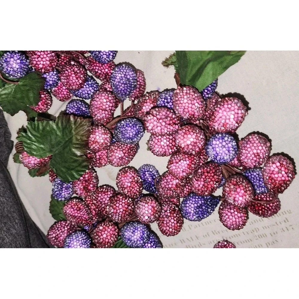 Vtg Pier 1 Lot Of 5 Bunches of Sugared Beaded Grapes Red Purple Fruit Faux